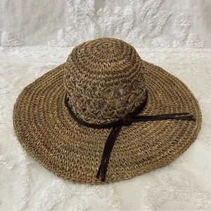SUN ‘N’ SAND Women's Paper Straw Sun Hat Sz OS Floppy Beachy Cruise Coastal